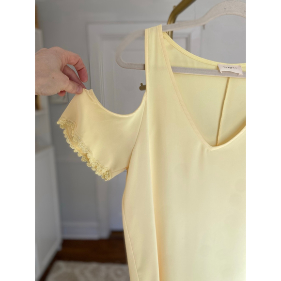 Everly Yellow Cold Shoulder Mini Dress Romantic Castlecore Brunch Coquette Luxe - Picture 4 of 7
